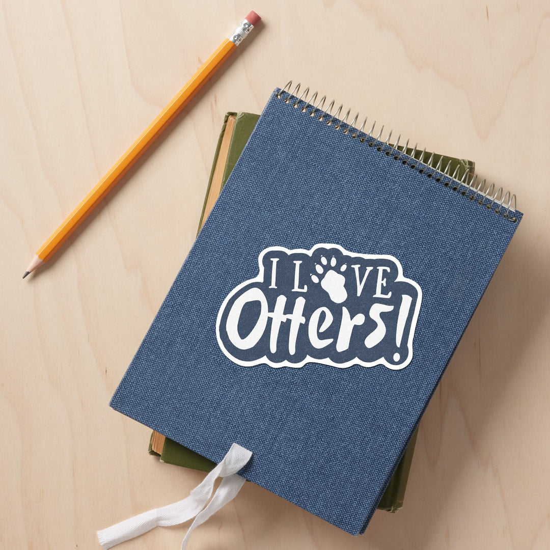 I love Otters, Contour, Vinyl Sticker - Lantern Press