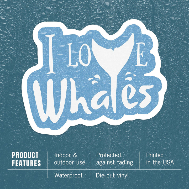 I Love Whales, Contour, Vinyl Sticker - Lantern Press