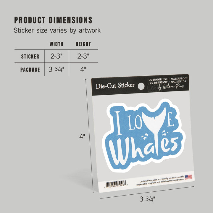 I Love Whales, Contour, Vinyl Sticker - Lantern Press