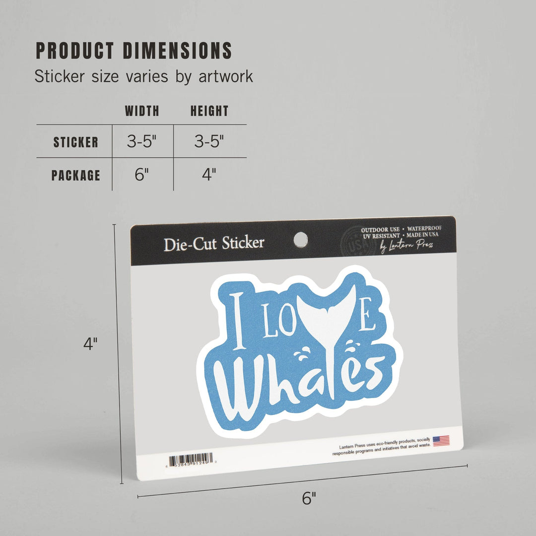 I Love Whales, Contour, Vinyl Sticker - Lantern Press