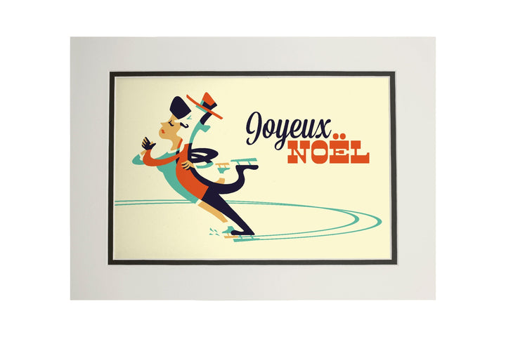 Ice Skaters, Retro Christmas, Art & Giclee Prints Art Lantern Press 11 x 14 Matted Art Print 