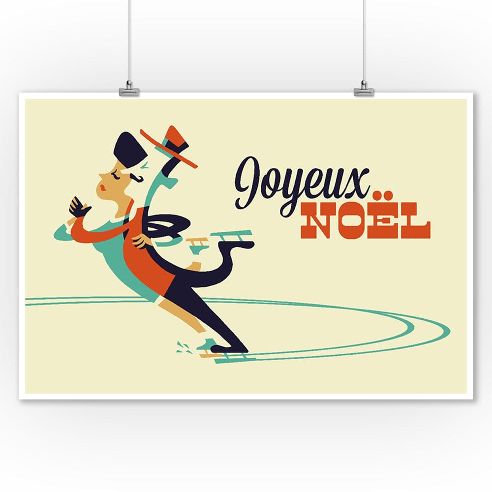 Ice Skaters, Retro Christmas, Art & Giclee Prints Art Lantern Press 12 x 18 Art Print 