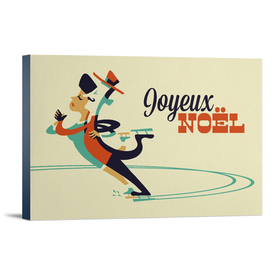 Ice Skaters, Retro Christmas, Lantern Press Artwork, Stretched Canvas Canvas Lantern Press 