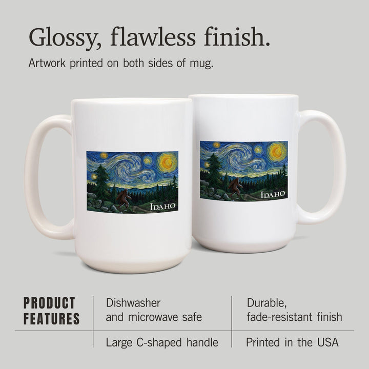 Idaho, Bigfoot, Starry Night, Lantern Press Artwork, Ceramic Mug Mugs Lantern Press 