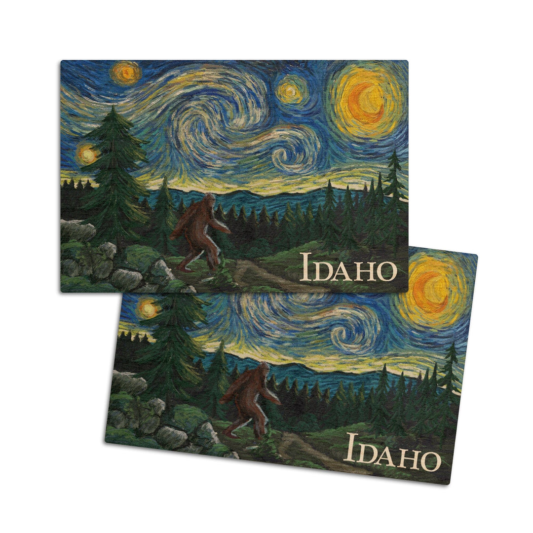 Idaho, Bigfoot, Starry Night, Lantern Press Artwork, Wood Signs and Postcards Wood Lantern Press 4x6 Wood Postcard Set 