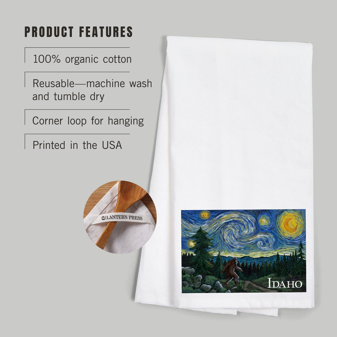 Idaho, Bigfoot, Starry Night, Organic Cotton Kitchen Tea Towels Kitchen Lantern Press 