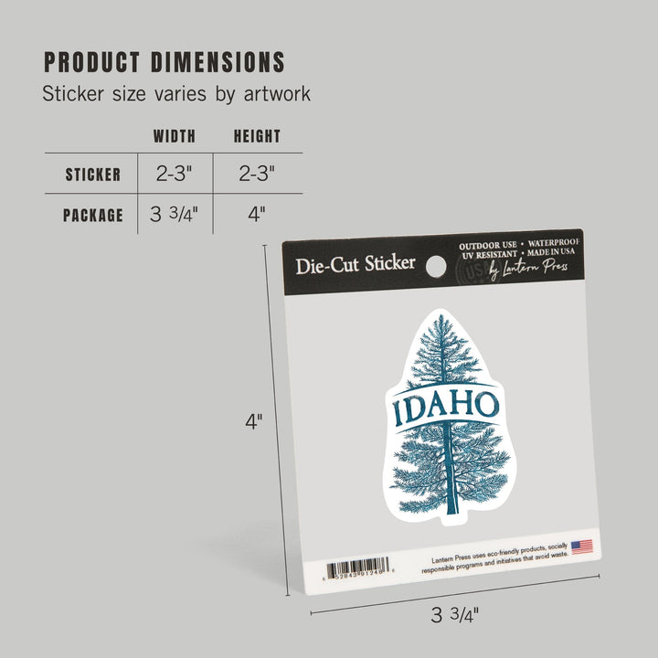 Idaho, Blue Spruce Tree, Contour, Vinyl Sticker - Lantern Press