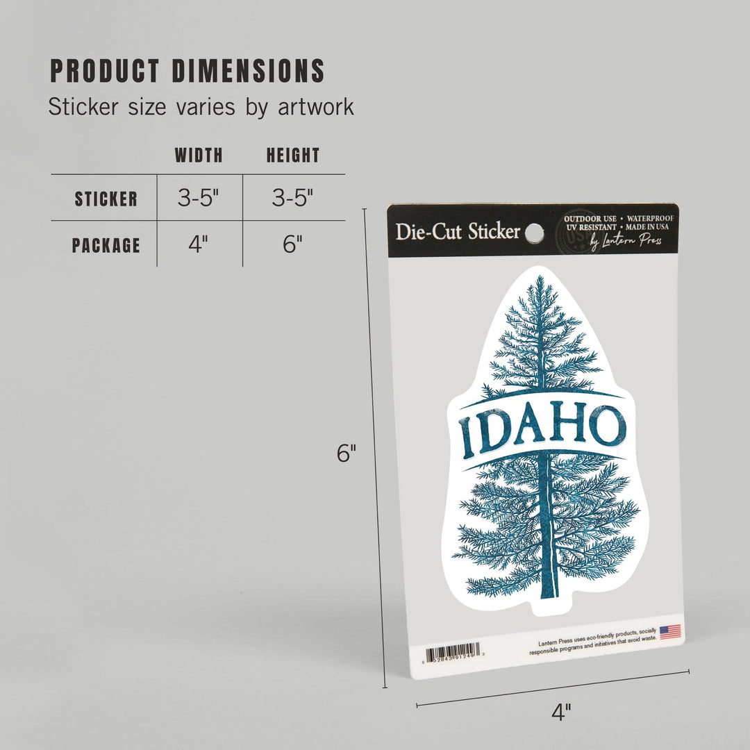 Idaho, Blue Spruce Tree, Contour, Vinyl Sticker - Lantern Press