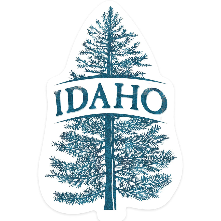 Idaho, Blue Spruce Tree, Contour, Vinyl Sticker - Lantern Press