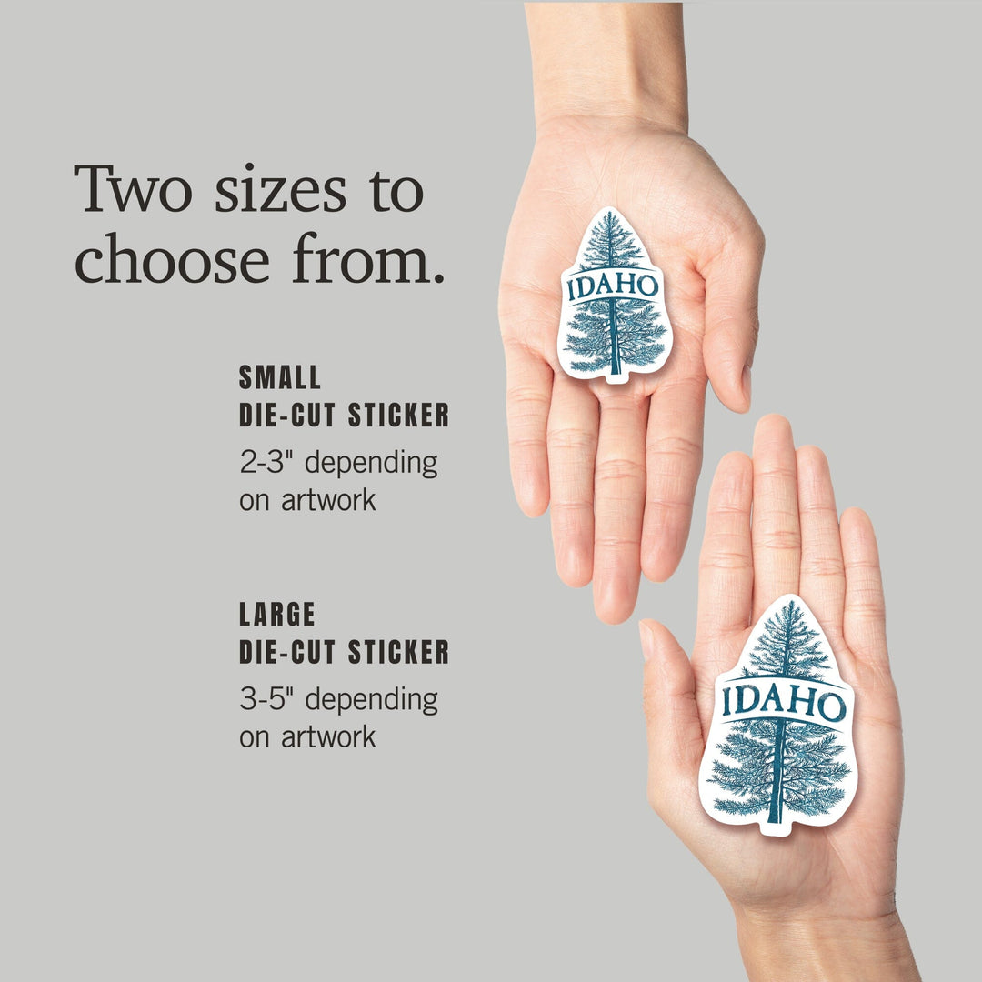 Idaho, Blue Spruce Tree, Contour, Vinyl Sticker - Lantern Press