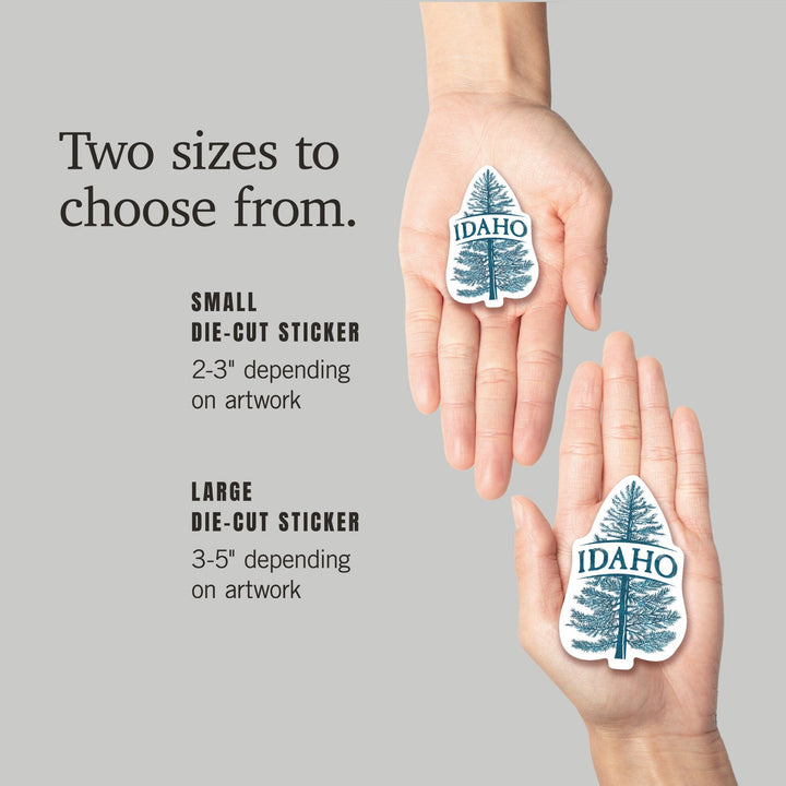 Idaho, Blue Spruce Tree, Contour, Vinyl Sticker - Lantern Press