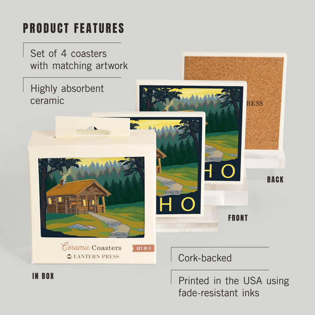 Idaho, Cabin Scene, Coasters Coasters Lantern Press 