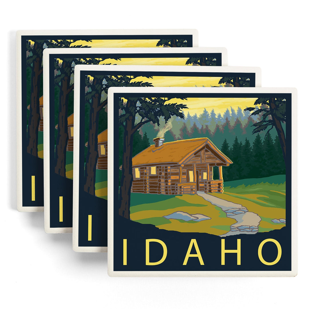 Idaho, Cabin Scene, Lantern Press Artwork, Coaster Set - Lantern Press