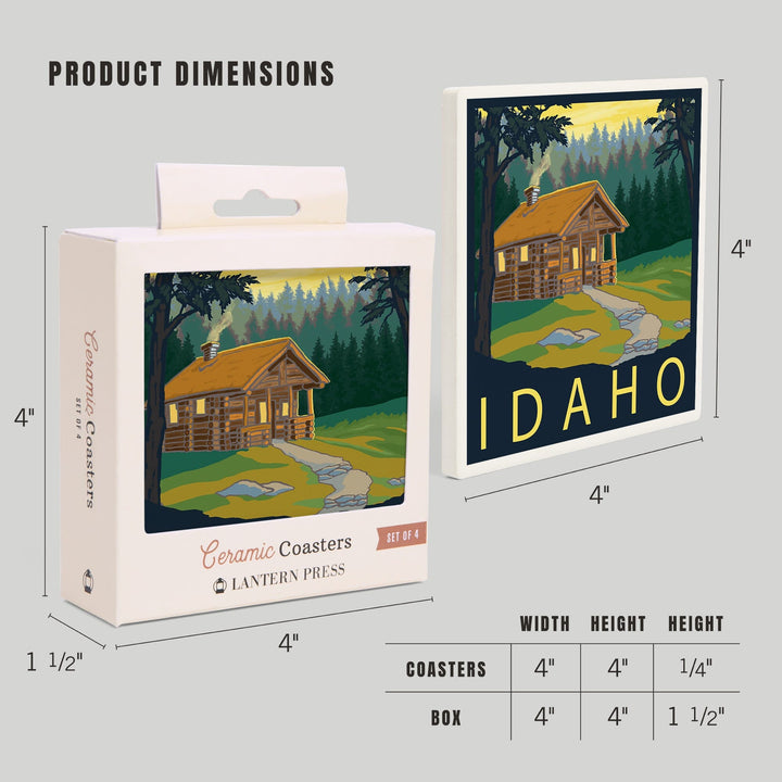 Idaho, Cabin Scene, Lantern Press Artwork, Coaster Set - Lantern Press