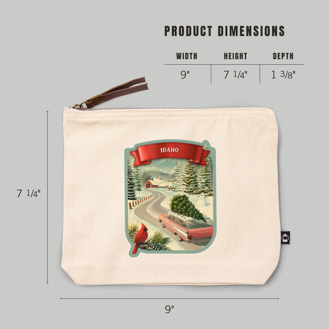 Idaho, Christmas Holiday Tradition,, Organic Cotton Zipper Pouch, Go Bag Go Bag Lantern Press 