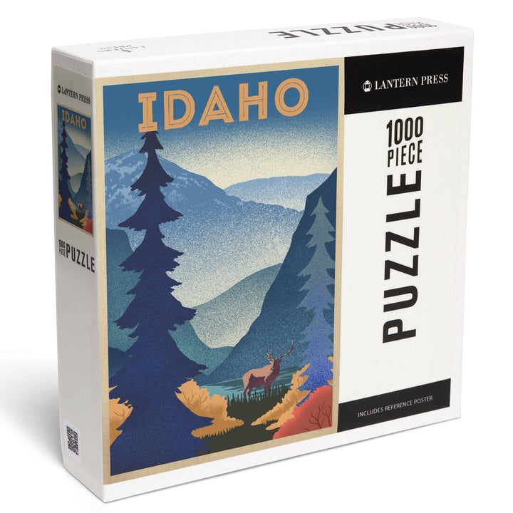 Idaho, Elk and Mountain Scene, Lithograph, Jigsaw Puzzle - Lantern Press