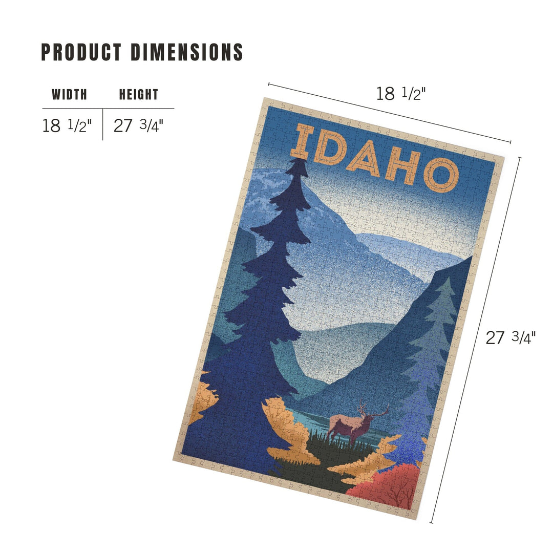 Idaho, Elk and Mountain Scene, Lithograph, Jigsaw Puzzle - Lantern Press