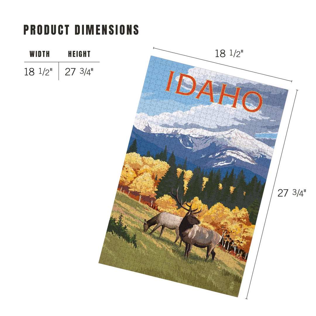 Idaho, Elk and Mountains, Jigsaw Puzzle Puzzle Lantern Press 