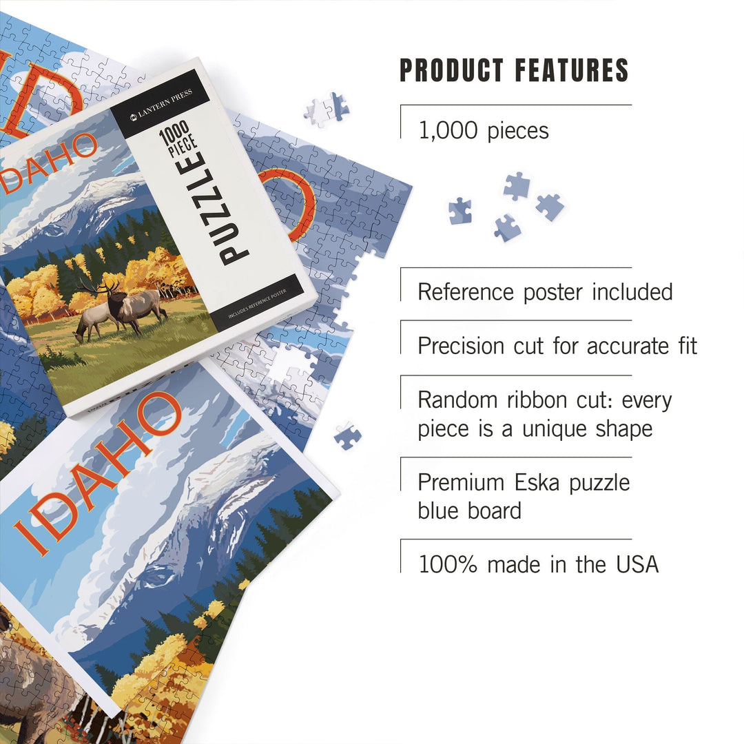 Idaho, Elk and Mountains, Jigsaw Puzzle Puzzle Lantern Press 