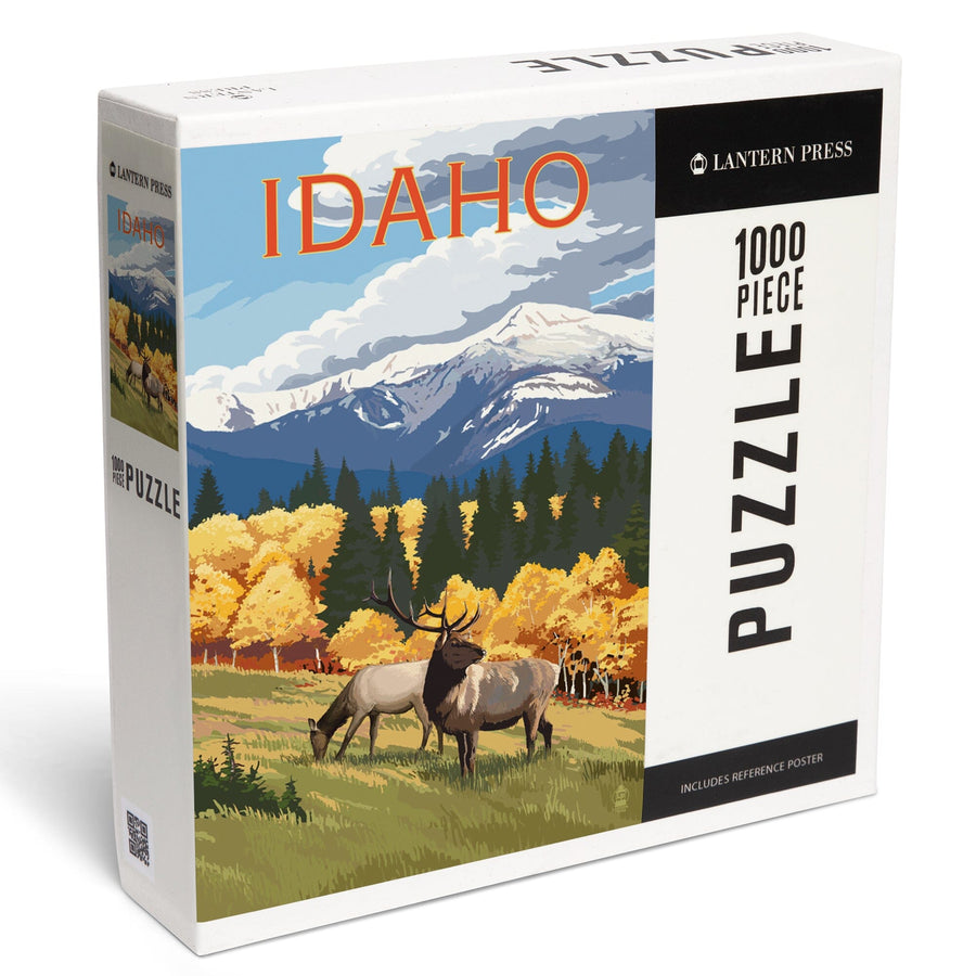 Idaho, Elk and Mountains, Jigsaw Puzzle Puzzle Lantern Press 