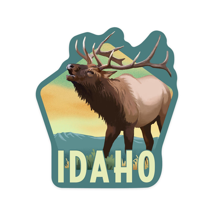 Idaho, Elk, Lithograph, Contour, Lantern Press Artwork, Vinyl Sticker Sticker Lantern Press 