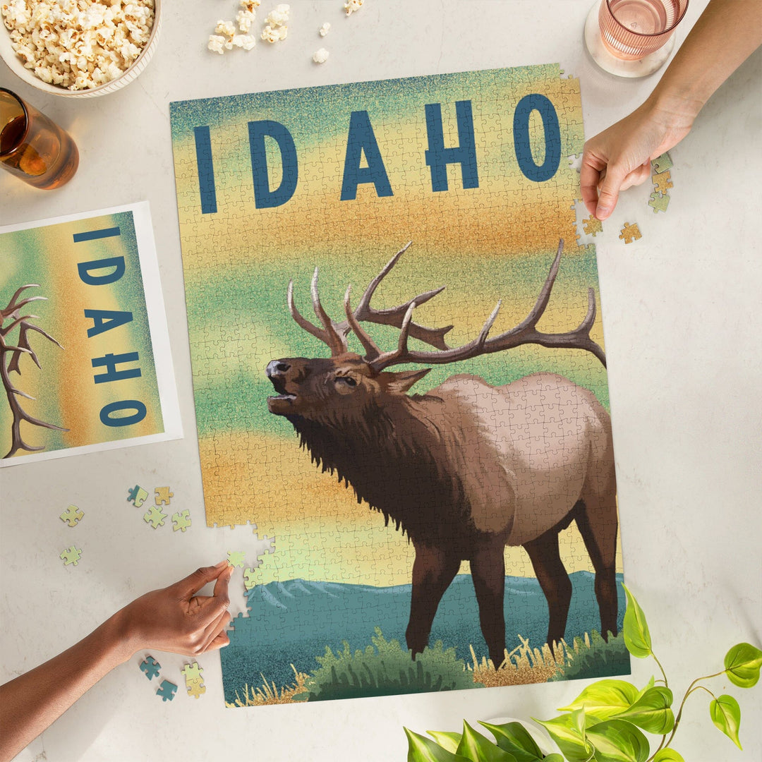 Idaho, Elk, Lithograph, Jigsaw Puzzle Puzzle Lantern Press 