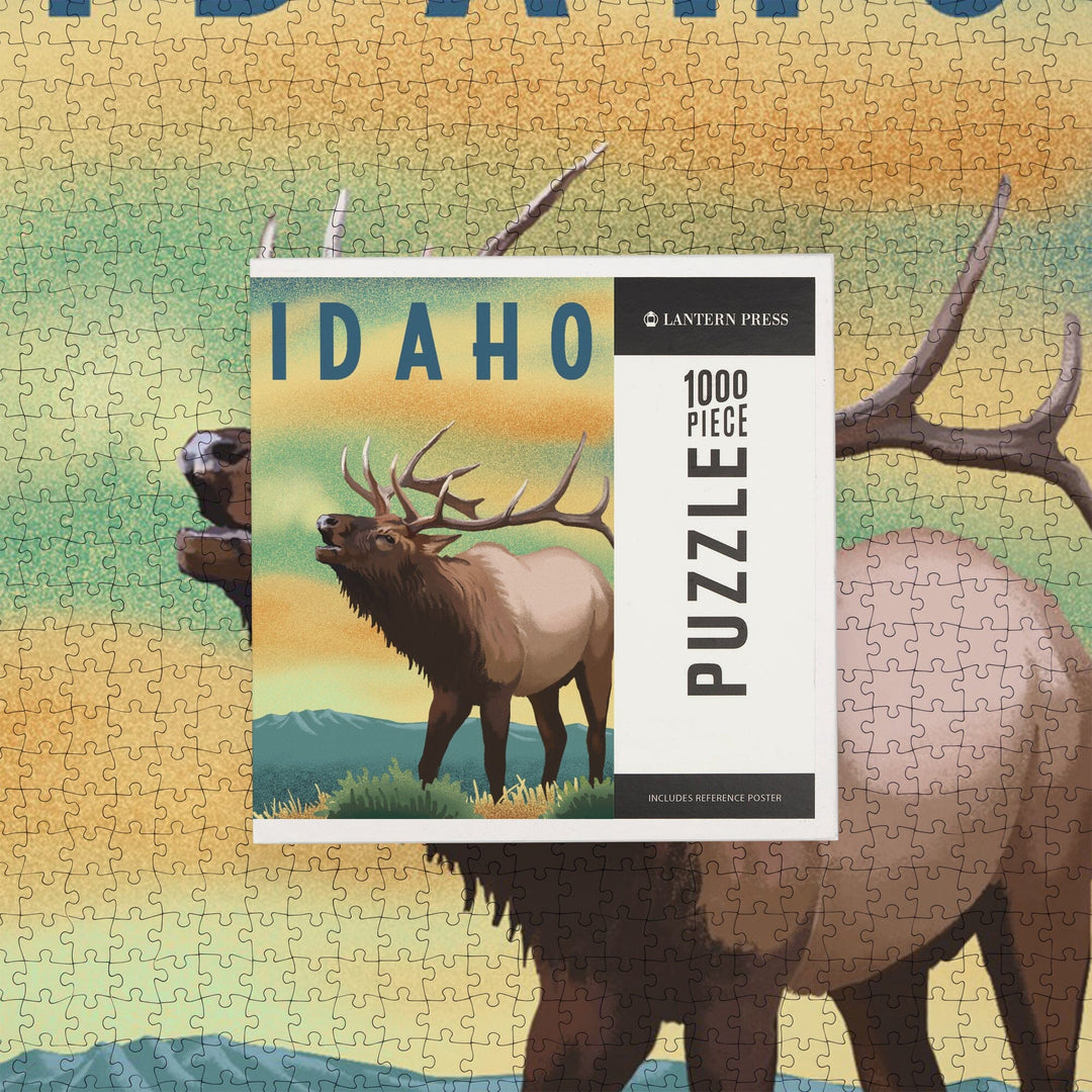 Idaho, Elk, Lithograph, Jigsaw Puzzle Puzzle Lantern Press 