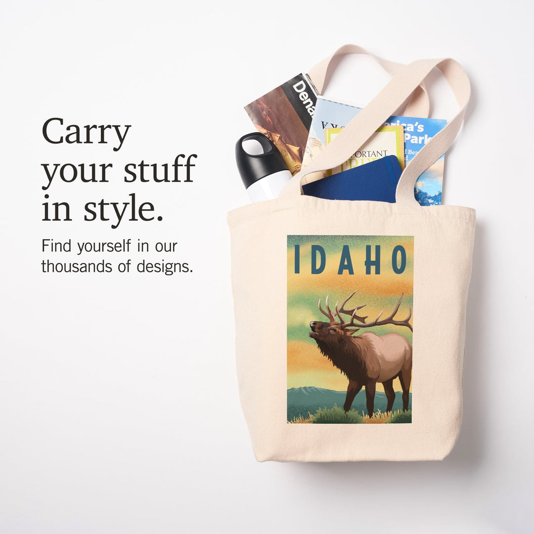 Idaho, Elk, Lithograph, Lantern Press Artwork, Tote Bag Totes Lantern Press 