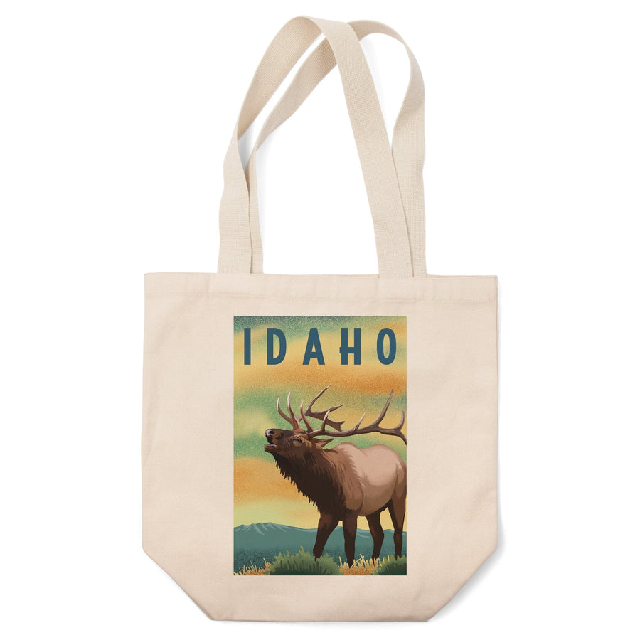 Idaho, Elk, Lithograph, Tote Bag Totes Lantern Press 