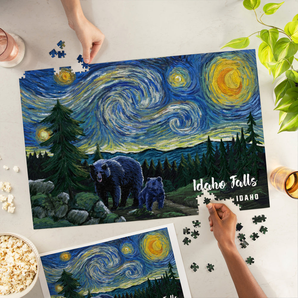 Idaho Falls, Idaho, Starry Night, Bear and Cub, Jigsaw Puzzle Puzzle Lantern Press 