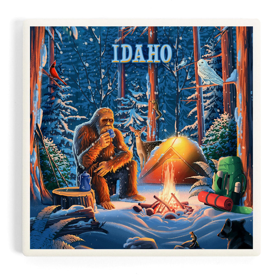 Idaho, Find Your Inner Squatch, Camping Bigfoot, Coasters Coasters Lantern Press 