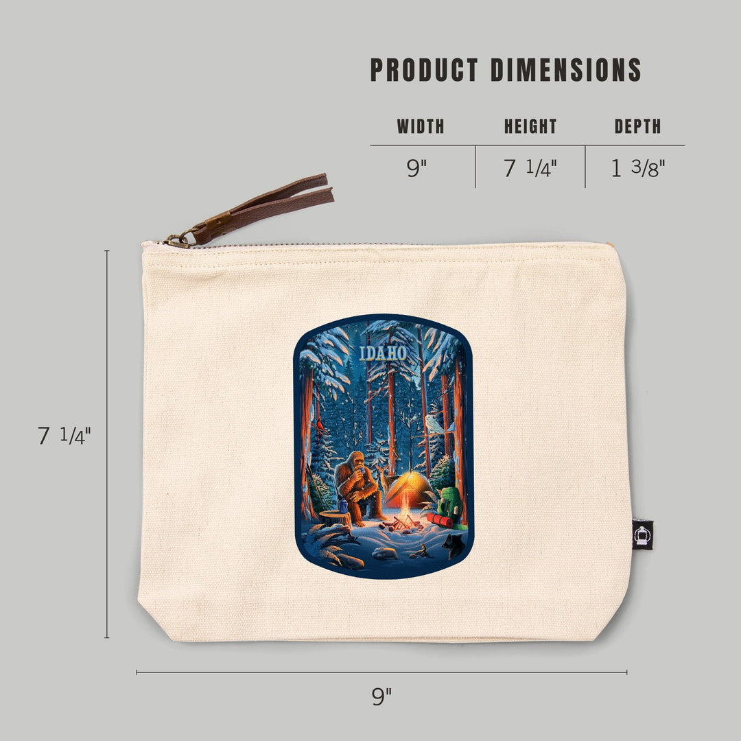 Idaho, Find Your Inner Squatch, Camping Bigfoot, Organic Cotton Zipper Pouch, Go Bag Totes Lantern Press 