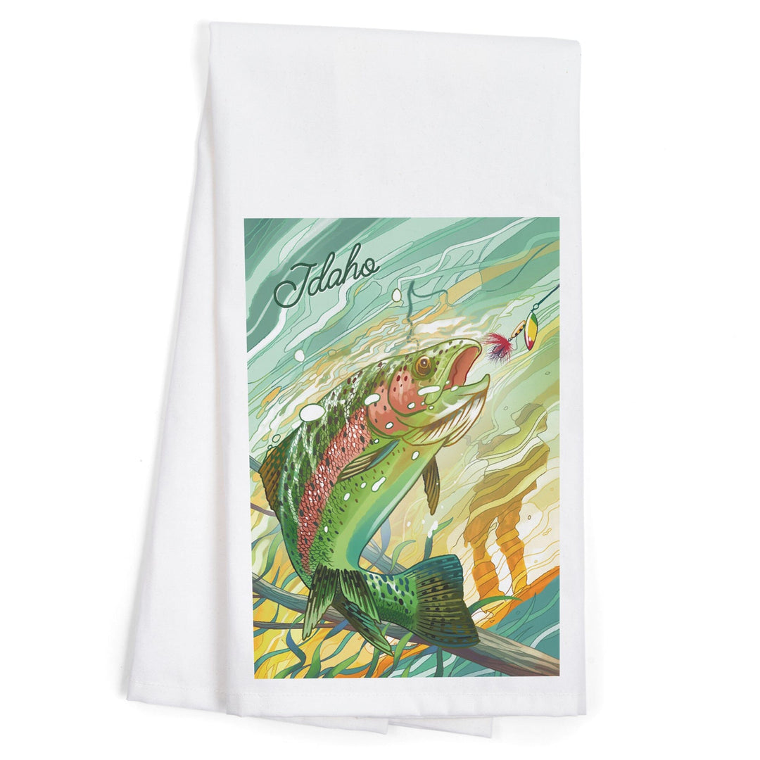 Idaho, Fishing, Underwater Trout, Organic Cotton Kitchen Tea Towels Kitchen Lantern Press 