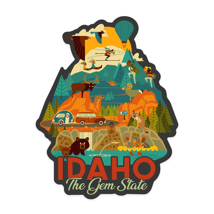 Idaho, Gem State, Geometric, Contour, Lantern Press Artwork, Vinyl Sticker Sticker Lantern Press 