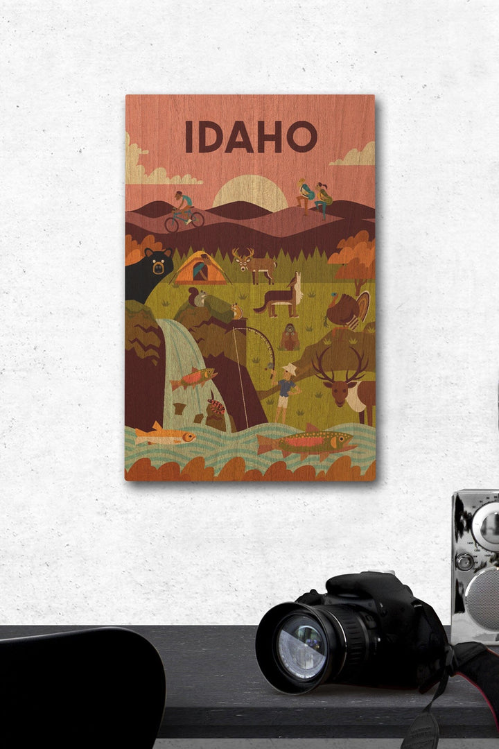 Idaho, Geometric, Lantern Press Artwork, Wood Signs and Postcards Wood Lantern Press 12 x 18 Wood Gallery Print 