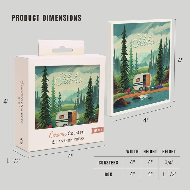 Idaho, Get Outside Series, Outdoor Activity, At Home Anywhere, Camper in Evergreens, Coasters Coasters Lantern Press 