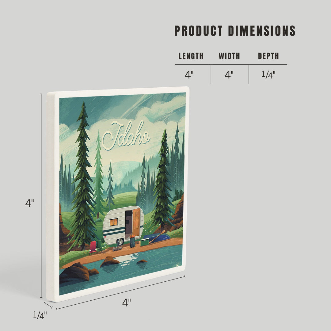Idaho, Get Outside Series, Outdoor Activity, At Home Anywhere, Camper in Evergreens, Coasters Coasters Lantern Press 