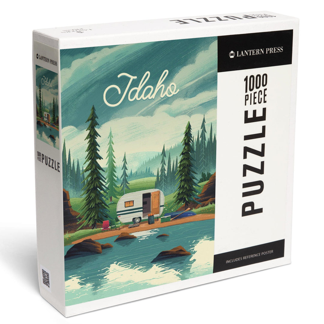 Idaho, Get Outside Series, Outdoor Activity, At Home Anywhere, Camper in Evergreens, Jigsaw Puzzle Puzzle Lantern Press 