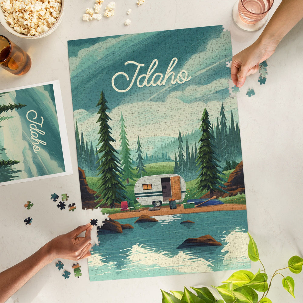 Idaho, Get Outside Series, Outdoor Activity, At Home Anywhere, Camper in Evergreens, Jigsaw Puzzle Puzzle Lantern Press 