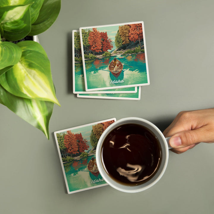 Idaho, Get Outside Series, Quiet Explorer, Boating, Fall Colors, Coasters Coasters Lantern Press 
