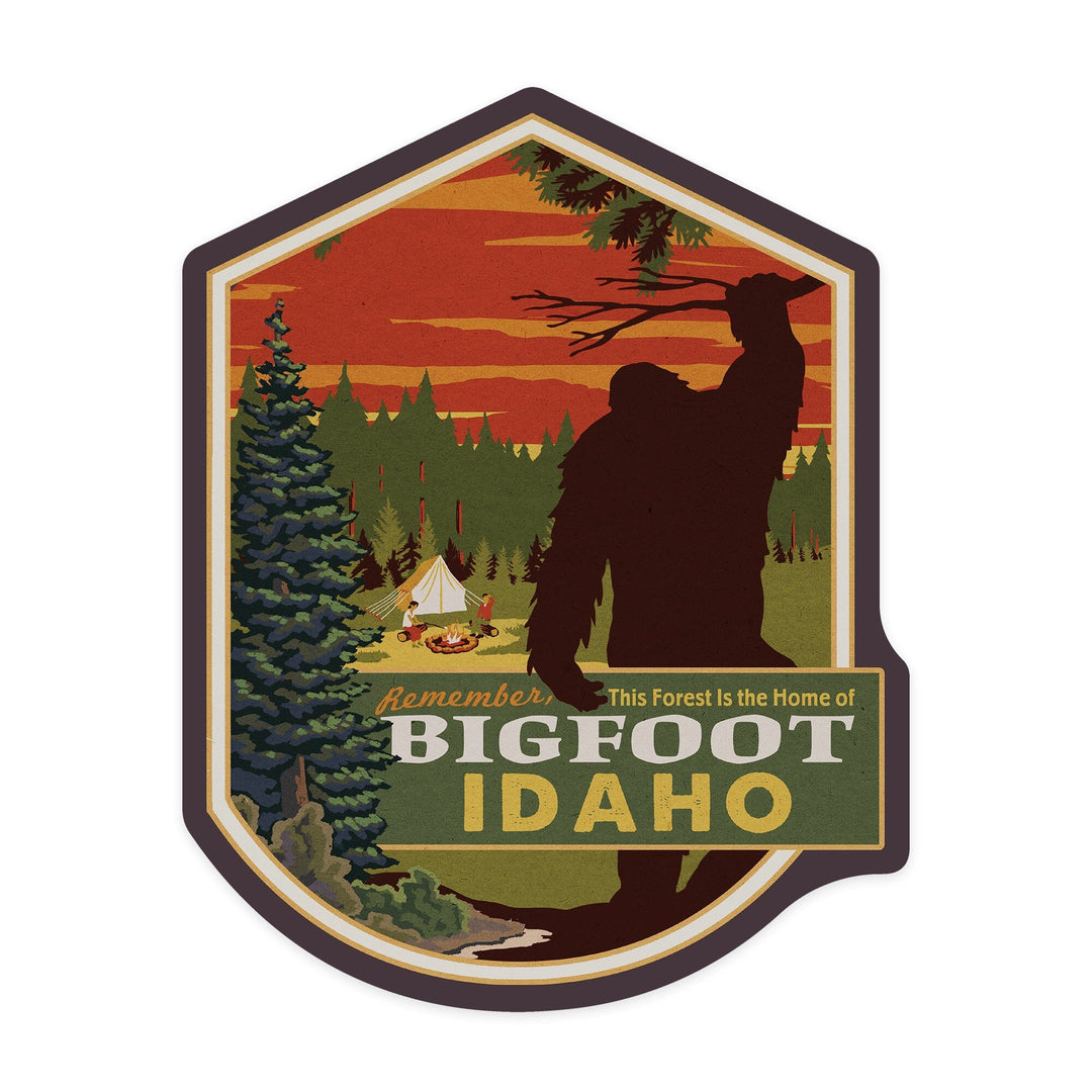 Idaho, Home of Bigfoot, Contour, Lantern Press Artwork, Vinyl Sticker - Lantern Press