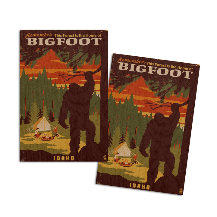 Idaho, Home of Bigfoot, WPA Style, Lantern Press Artwork, Wood Signs and Postcards Wood Lantern Press 4x6 Wood Postcard Set 