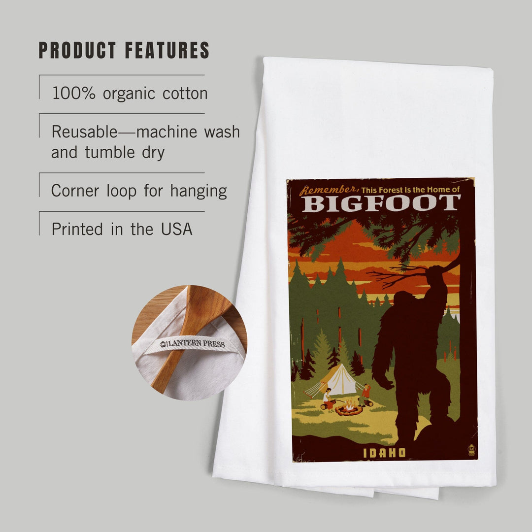 Idaho, Home of Bigfoot, WPA Style, Organic Cotton Kitchen Tea Towels Kitchen Lantern Press 