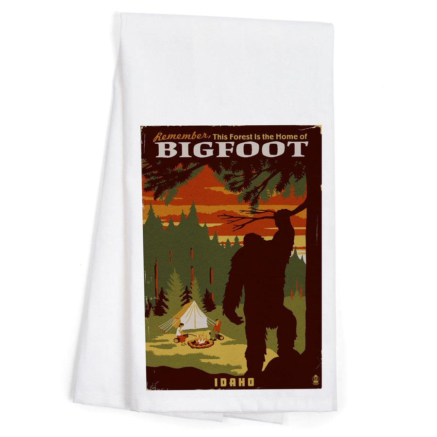 Idaho, Home of Bigfoot, WPA Style, Organic Cotton Kitchen Tea Towels Kitchen Lantern Press 