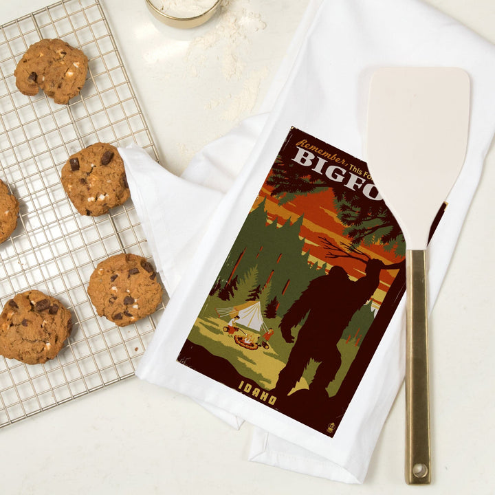Idaho, Home of Bigfoot, WPA Style, Organic Cotton Kitchen Tea Towels Kitchen Lantern Press 