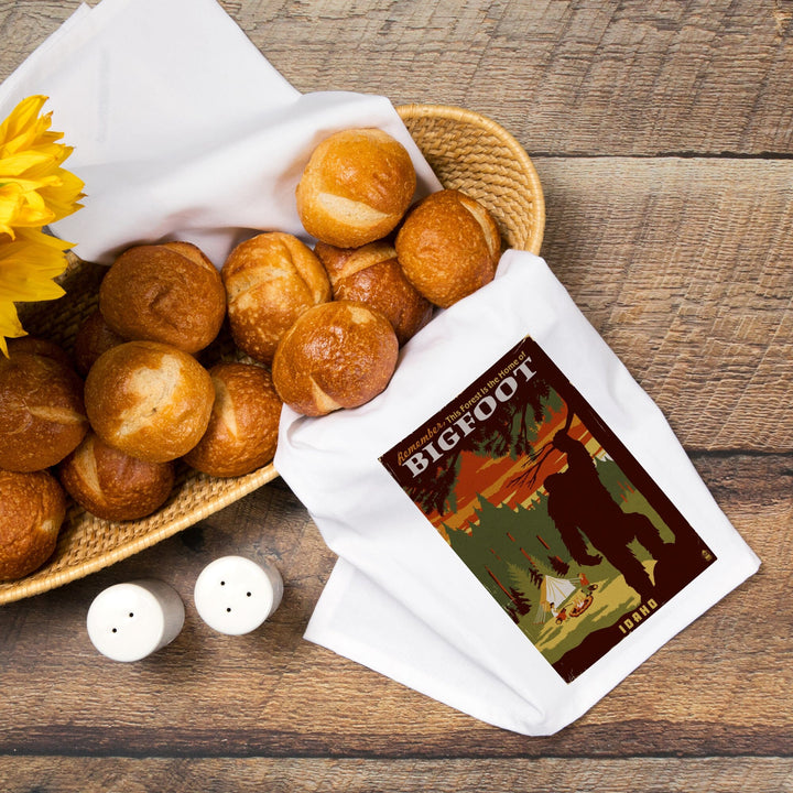 Idaho, Home of Bigfoot, WPA Style, Organic Cotton Kitchen Tea Towels Kitchen Lantern Press 