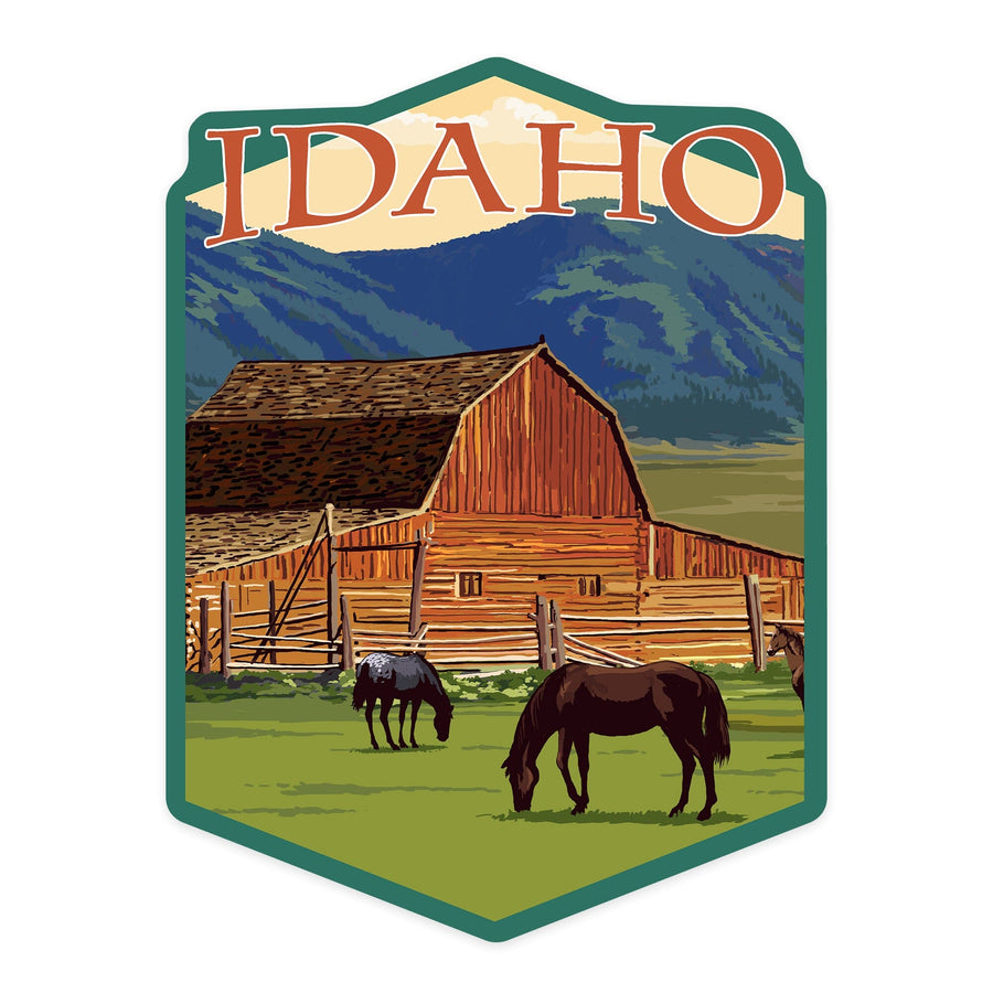 Idaho, Horses & Barn, Contour, Lantern Press Artwork, Vinyl Sticker - Lantern Press