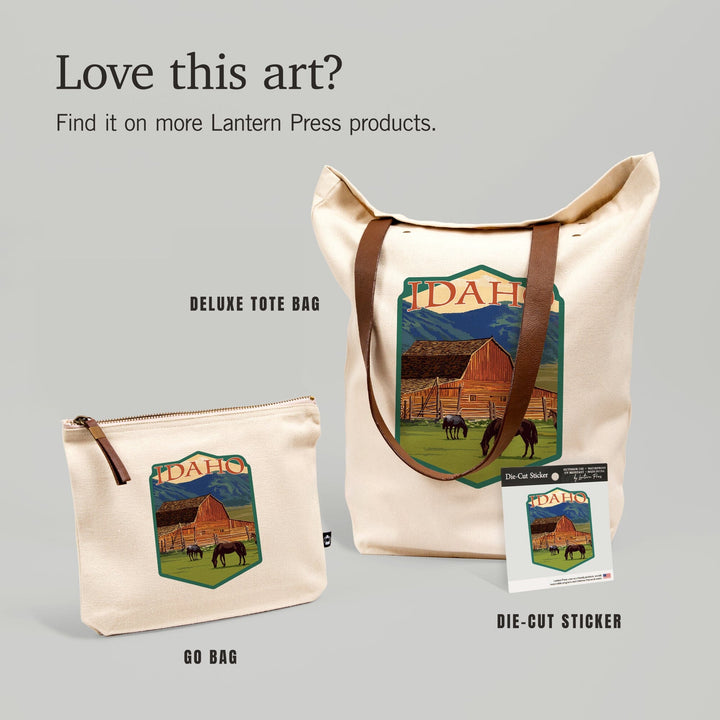 Idaho, Horses & Barn, Contour, Lantern Press Artwork, Vinyl Sticker - Lantern Press