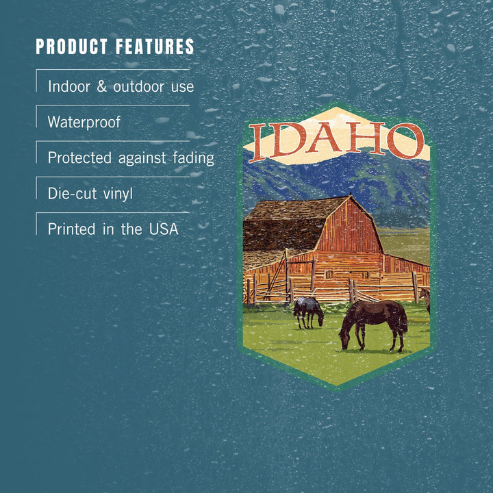 Idaho, Horses & Barn, Contour, Lantern Press Artwork, Vinyl Sticker - Lantern Press