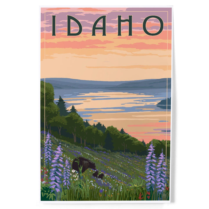 Idaho, Lake and Bear Family, Art & Giclee Prints Art Lantern Press 